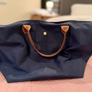 Longchamp Navy Blue Tote Bag with short handles